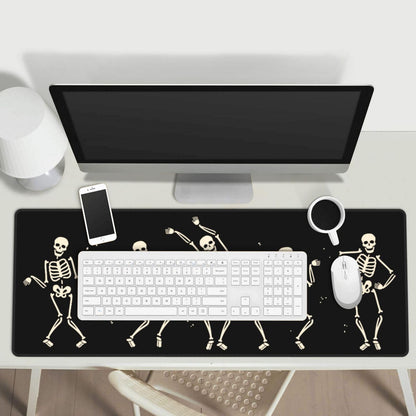 Dancing Skeleton Large Gaming Mouse Pad, Black Halloween Themed Extended Desk Mat with Non-Slip Base for Office & Home Decor 31.5 X 11.8 Inch