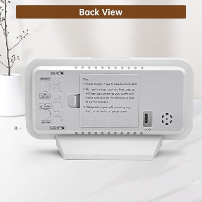 Peakeep Slim Digital Mirror Aesthetic Alarm Clock for Bedrooms Desk Decor, Plug in Electric Big LED Modern Small Clock for Office Living Room, Battery Backup, 6 Dimmers (White)