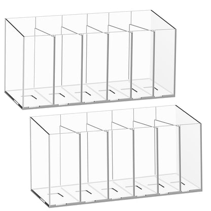 DECYOOL 2Pcs Acrylic Pen Holders with 6 Compartments for Desk Organizer