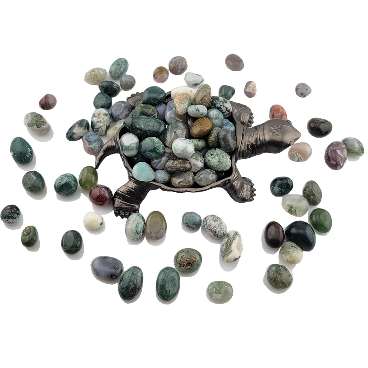 1,000 Carats Moss Agate Handpicked Tumbled Stones Crystals Chips Bulk Pocket Stones for Healing, Reiki, Meditation, Witchcraft and Home Decorations (Moss Agate)