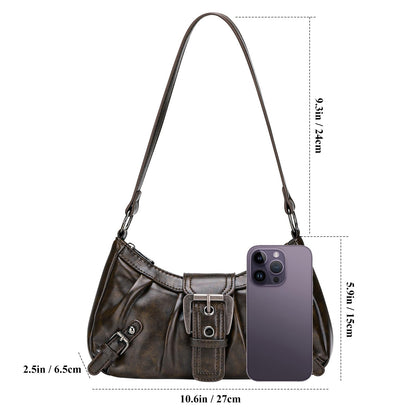 WantGor Women's Shoulder Bag Clutch Tote Bags Top Handle Purse Zipper Vintage Handbag Buckle Punk Hobo Purses Trendy Underarm Bag (Brown)