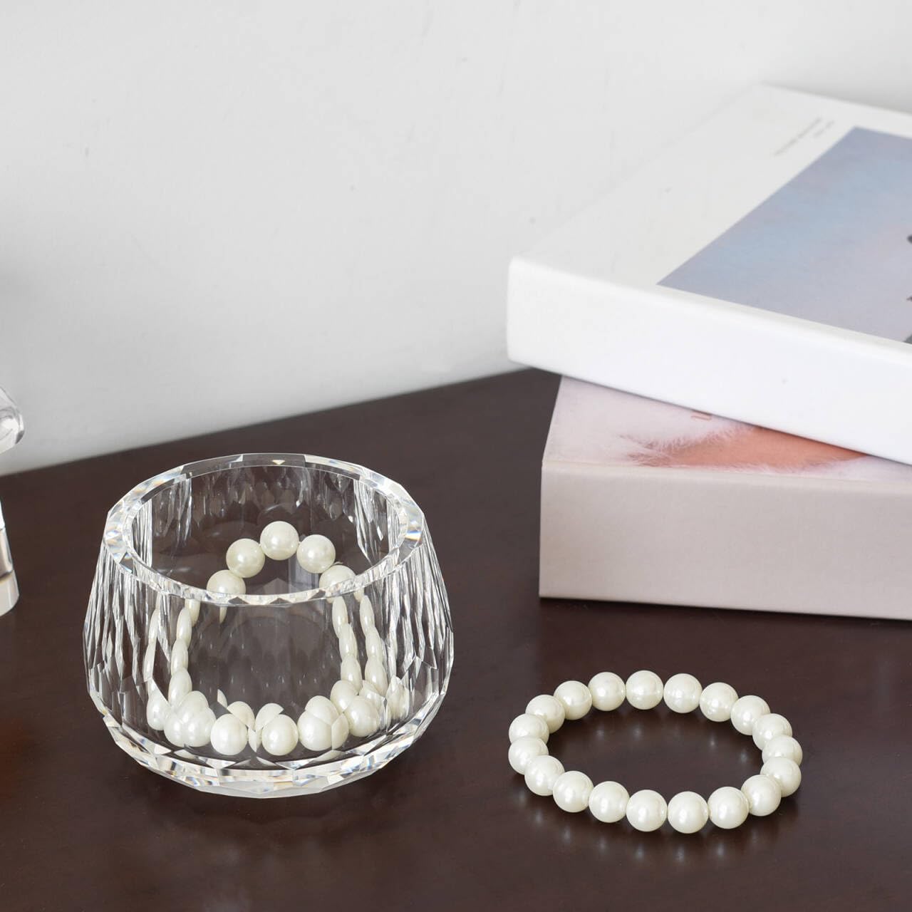 Marvala Crystal Jewelry Box Storage Jar, Candy Dish Tiny Hand-Cut Small Decorative Bowl, Diamond-Cut Luxury Cosmetic Organizer for Vanity, Bathroom, Kitchen Decor