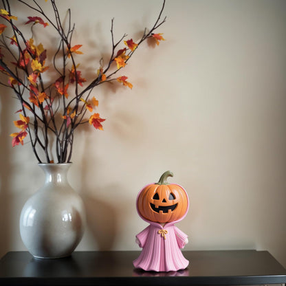 Lummitwit Pink Halloween Ghost Decoration, Cute Pink Ghost Figurine, Halloween Resin Figurine, Cute Pumpkin Ghost Indoor Dining Table, Mantel, Shelf Decoration Craft Pumpkin Gift (Pumpkin Face)