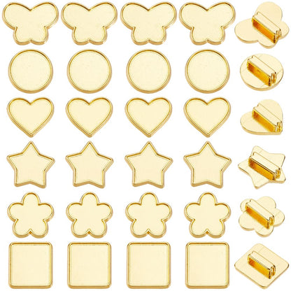 SUNNYCLUE 1 Box 48Pcs 6 Styles Bezel Tray Settings Gold Slider Charm Bulk Round Star Butterfly Heart Blank Trays Metal 8mm Hole Slide Beads for Bracelets Jewelry Making Supplies DIY Crafts Wristbands