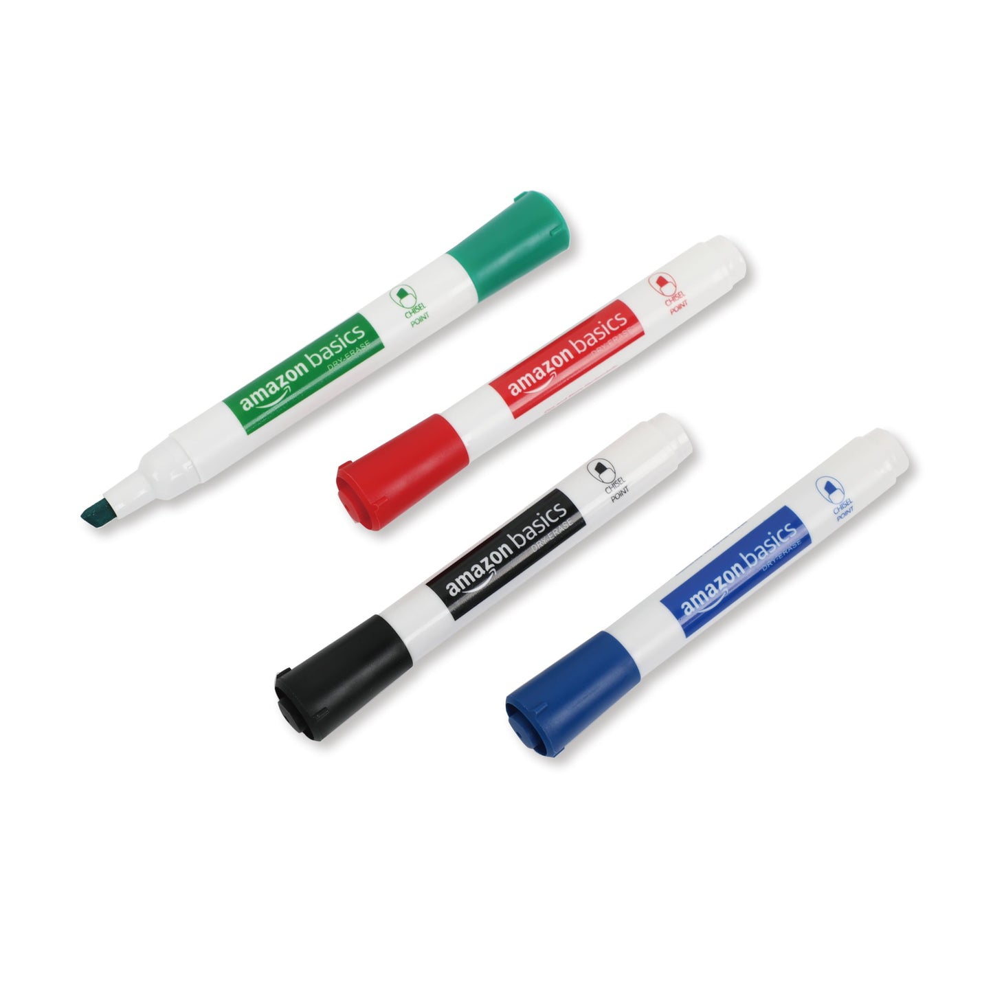 Amazon Basics Low-Odor Dry Erase Whiteboard Markers, Chisel Tip, Quick-Dry, Black, Red, Green, Blue, 8-Pack