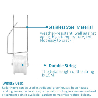 20 Pack Tomato Trellis Roller Hooks with 49.2FT String for Tomato,Plant, Greenhouse,Flower Vine Twine Crop Trellis Kit Plant Roller Hook