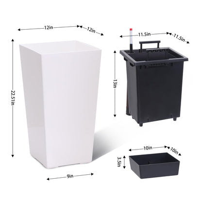 BouPower 22.5" Tall Planters for Outdoor Plants Set of 2 – High Front Porch Planter with Water Level Monitor, Drainage Holes, Inner Bucket – Ideal for Garden, Porch, Patio, Indoor & Outdoor