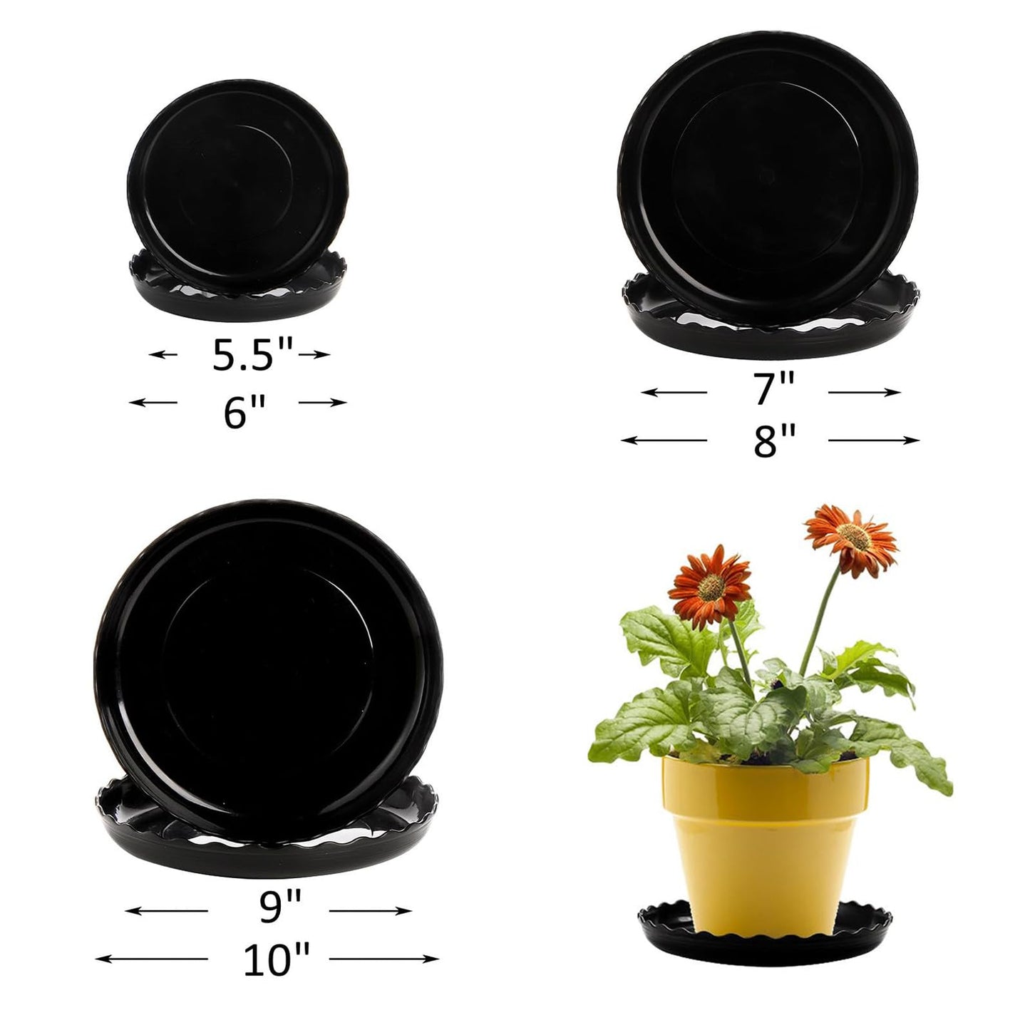 OFiSEXPT 13Pcs Plant Saucer Trays, 6/8/10 Inch Round, Plastic Drip Trays for Indoor/Outdoor Plants
