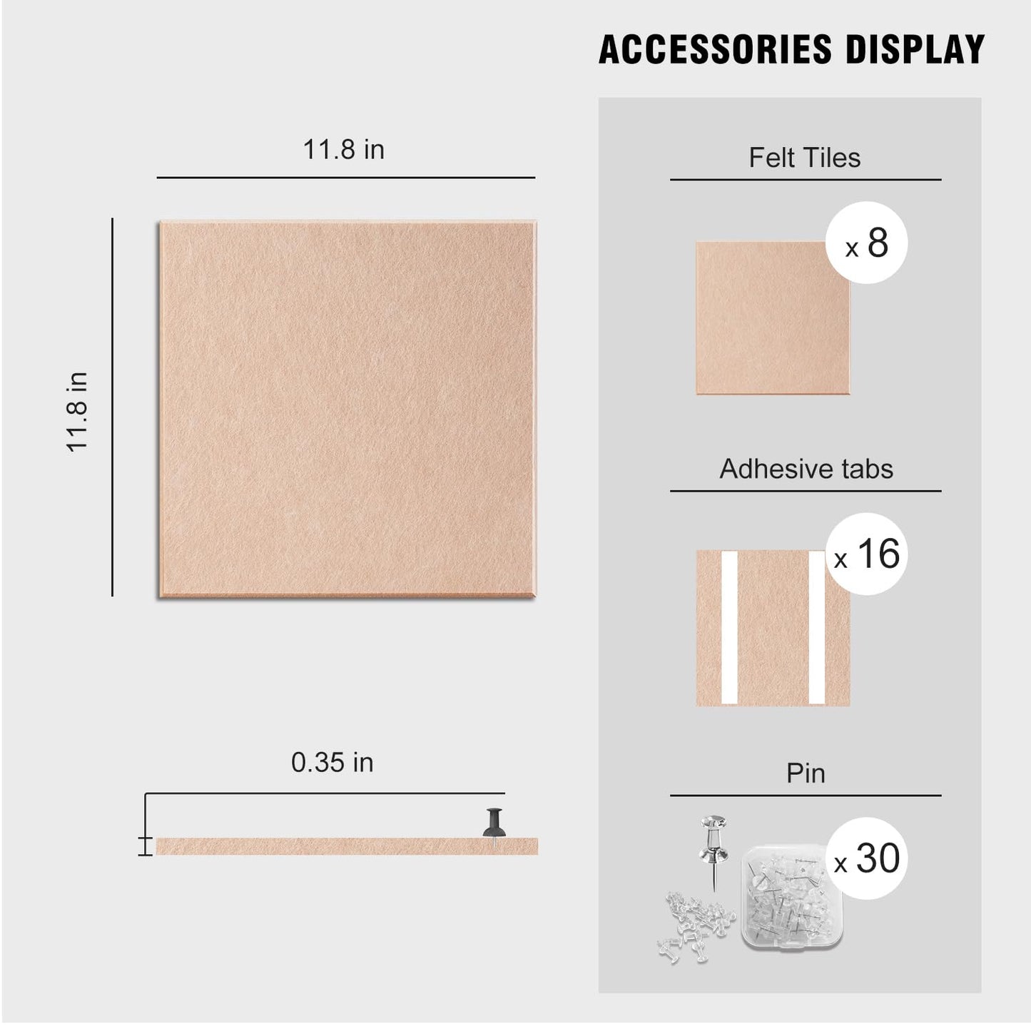 TSJOFFICE Large Cork Board for Wall - 48" x 24" Bulletin Board with 30 Pushpins for Office Decor, Pin Board 8 Pack Felt Tiles with Safe Removable Adhesive Tabs, Corkboard for Home - Cinnamon & White
