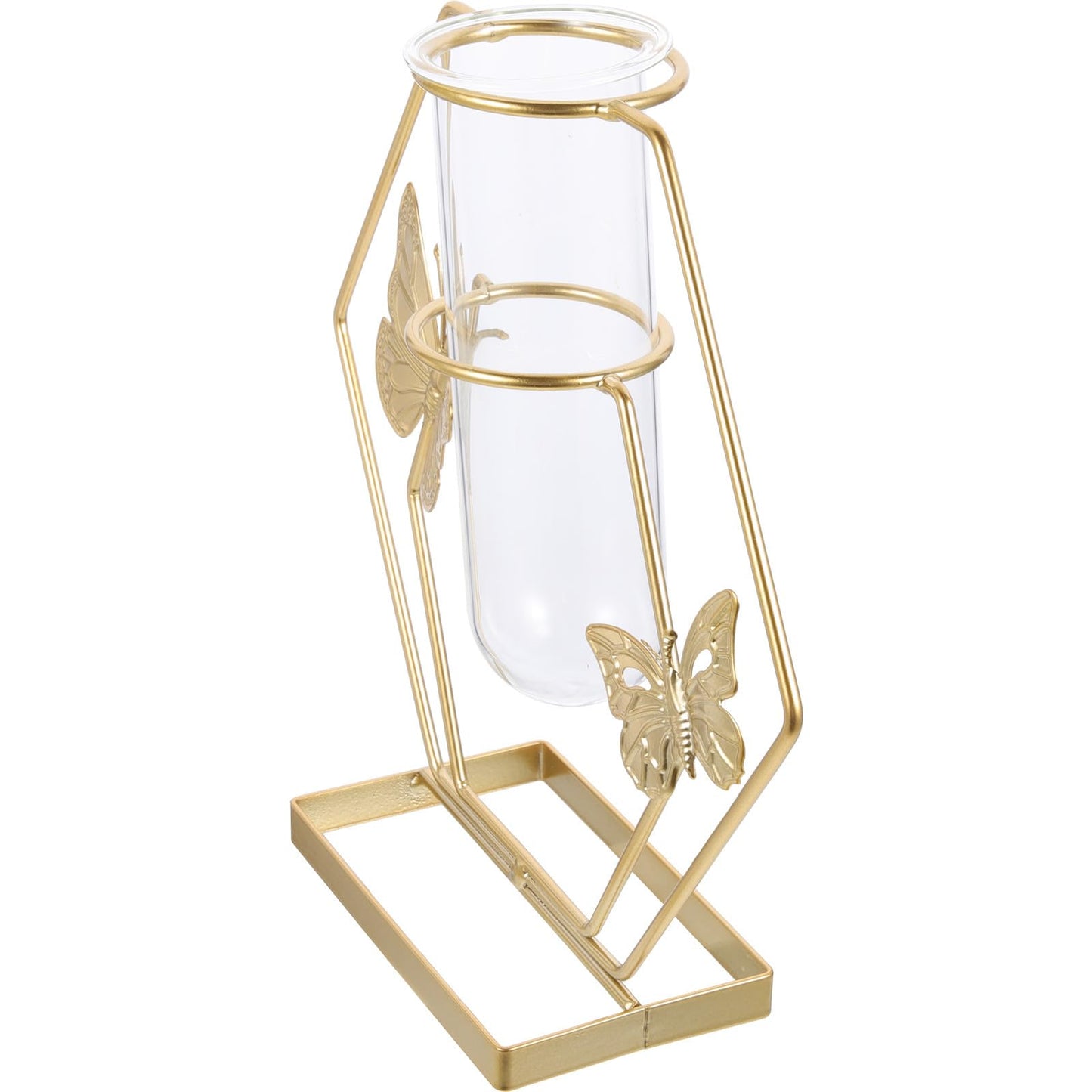 GOOHOCHY Glass Plant Terrarium Butterfly Pattern Hexagonal Vase with Metal Frame Desktop Decoration Home Flower Storage Vase for Living Room Tabletop Display