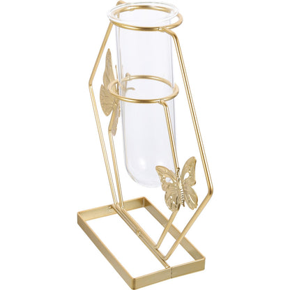 GOOHOCHY Glass Plant Terrarium Butterfly Pattern Hexagonal Vase with Metal Frame Desktop Decoration Home Flower Storage Vase for Living Room Tabletop Display
