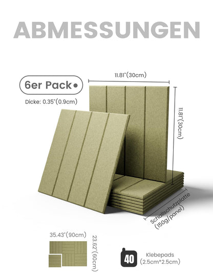 Bumusty Large Cork Board Alternative-36 x 24" Felt Bulletin Board Tiles, with 30 Pushpins, 40 Adhesive Tabs, Bold-Stripe 6-Pack, Cork Boards for Office Push Pin Board Felt Board-Olive Green