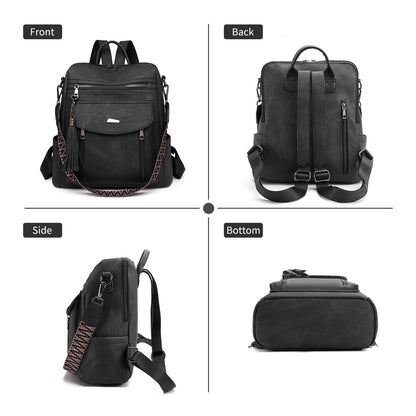 GAEKEAO Backpack Purse for Women Fashion Designer Ladies PU Leather Shoulder Bag Convertible Handbags for Travel Daily Use College Black