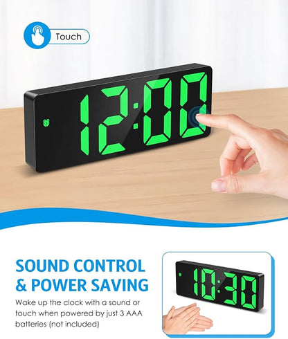 AMIR Digital Alarm Clock Large Display, LED Alarm for Bedroom, USB/Battery Powered Bedside Clock with Snooze, 12/24H, 3 Adjustable Brightness, Temperature, Electric Desk Clock for Home, Office, Green