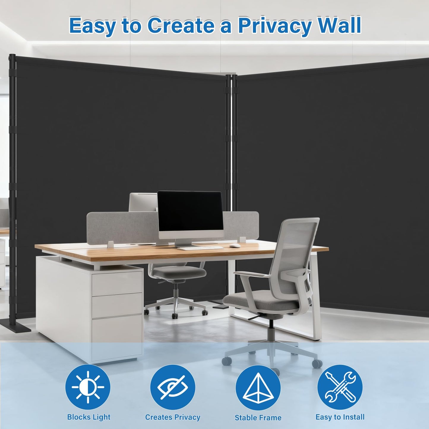 AKTOP Room Divider, Freestanding Single Panel Privacy Screen, Portable Temporary Wall Dividers for Room Separation, Large Room Partitions and Separators with Carrying Bag, 71''W x 76''H, Black