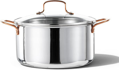 CAROTE 8 Qt Tri-Ply Stainless Steel Stockpot, Non-Toxic Stock Pot with Lid, Soup Pot for Pasta, Even Heating, Oven Safe, Induction, Ceramic and Gas Cooktops Compatible, Sliver, Mothers Day Gifts