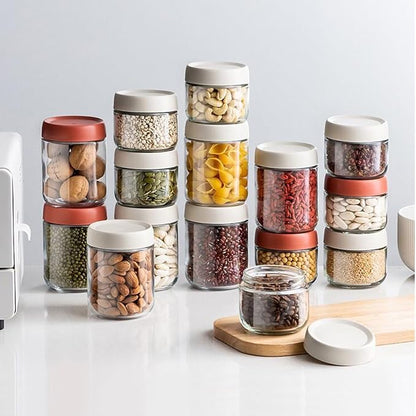 Glass Jar with Scew Lid, Overnight Oats Jars, Condiment Salad Dressing Sauce Meal Prep Containers, 10oz Wide Mouth Food Jars for Baby Food Snacks Sugar Spice, Glass Food Storage Containers Airtight