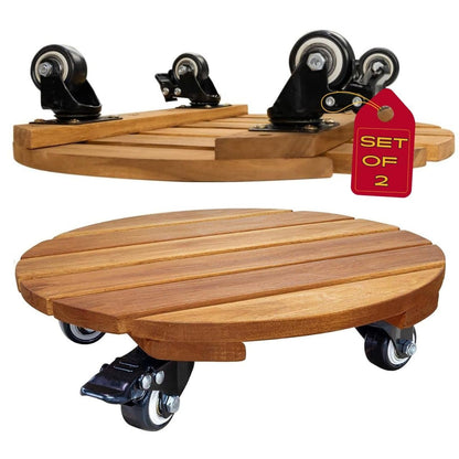 Idzo 2pack 12inches Wood Plant Caddy with Wheels Heavy Duty, 264 Lbs Capacity, Acacia Hardwood Plant Dolly, Plant Stand with 360° Lockable Wheels for Plant Pots, Heavy Objects Hauling - Natural Wood