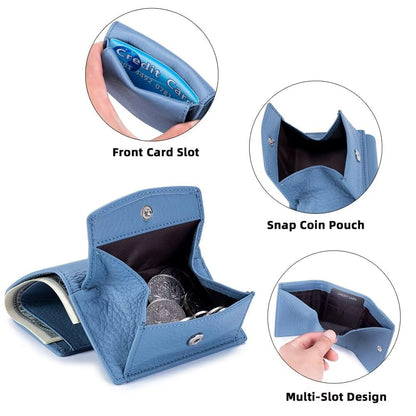 Mudono Small Wallet for Women Genuine Leather RFID Blocking Card Holder Minimalist Tri-fold Cash Wallet with Snap Coin Pouch