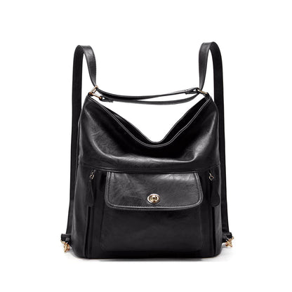 myfriday Vintage Leather Fashion Backpack Purse for Women Large Capacity Convertible Backpack Travel Daily Daypack (Black)