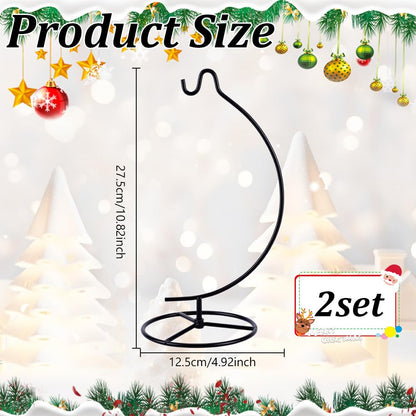 DELORIGIN 2 Sets Christmas Ornament Display Stand Holder Glass Globe Black Iron Wire Stand Hanging Hook Holder Rack for Bauble Lanterns Air Plant Terrarium Witch Ball DIY Craft Display Home Decor
