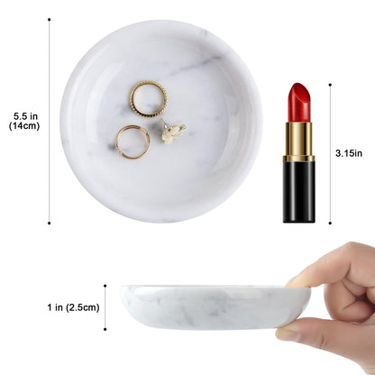 Natural Marble Travertine Ring Dish Jewelry Tray 5.5" for Women, Marble Trinket Dish for Key Earring Nightstand, Mother's Day Engagement Birthday Gift - Italian White