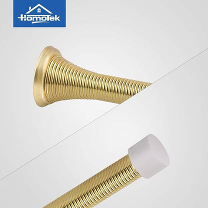 HOMOTEK 20 Pack Spring Door Stopper with Rubber Bumper 3-1/8" Flexible Spring Heavy Duty Wall Door Stop Low Mounted Door Bumper for Home (Bright Brass)