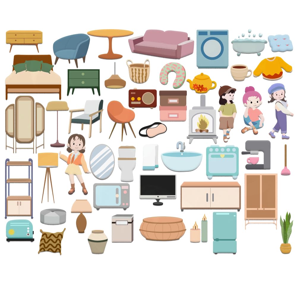 BEUNITONE Home Life Felt Board Pieces 50 Pcs Preschool Classroom Must Haves Felt Story Board for Early Learning Activities Home Theme Wall Felt Story Board Pieces Birthday Gifts
