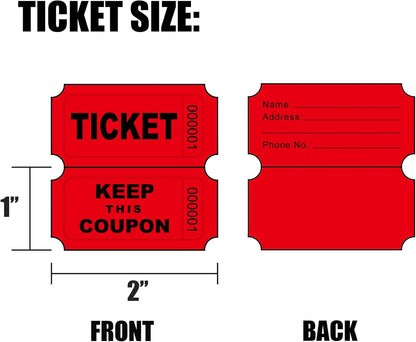 DNB 8000 Pairs Raffle Tickets - 8 Color Set of 1000 2 x 2 Inch 50/50 Double Roll Raffle Tickets - Pink/Red/White/Green/Blue/Yellow/Orange/Purple