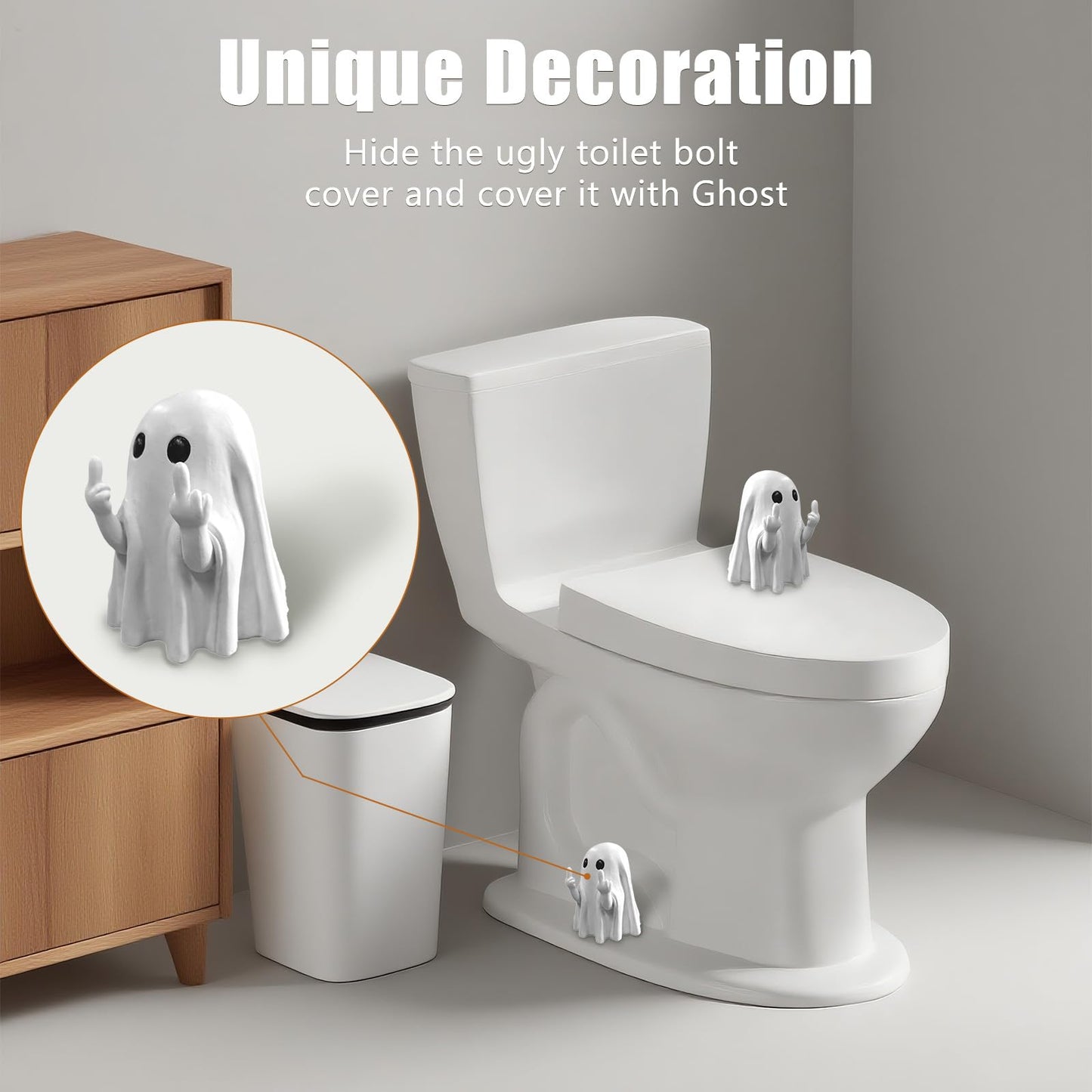 Funny Ghost Toilet Bolt Covers Decorative Toilet Screw Cover Caps, Toilet Caps for Bottom of Toilet, Halloween Cute Toilet Bowl Bolt Covers for Bathroom Decor, Cute Halloween Decor,2-Pack (White)