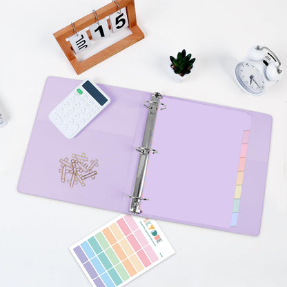 SKYDUE 1 Inch 3 Ring Binder with 8 Tab Dividers & 24 Labels, Pastel Binder Organizer for Letter Size Paper, Aesthetic School Binder for Notes, Documents, Office & Home Organization, Purple