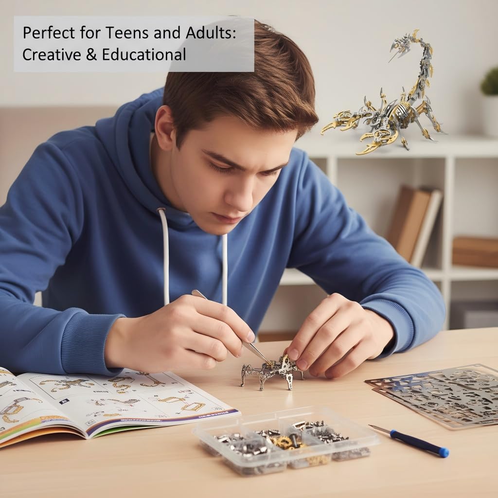 Scorpion 3D Metal Puzzle for Adults, 454PCS Stainless Steel DIY Mechanical Metal Model Kits, No Glue Assembly with Movable Joints, Challenging Metal Building Kit Desk Decor Gift(Glod)