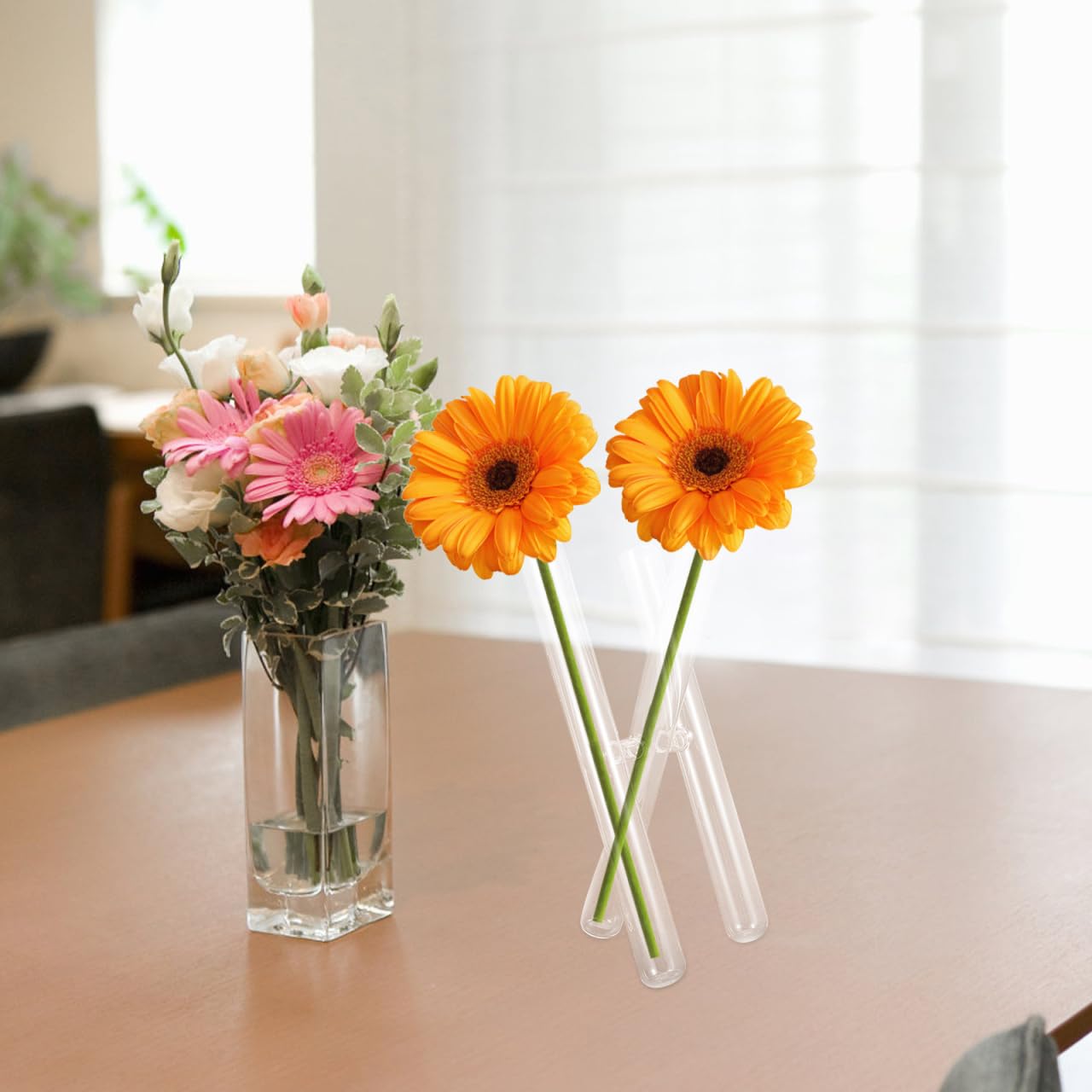 HOODANCOS 3Pcs Borosilicate Glass Test Tube Vases, Transparent Clear Floral Tubes, Minimalist Artistic Flower Arrangement Containers for Home Bedroom Office Party Decor 9.44X4.33X0.98In