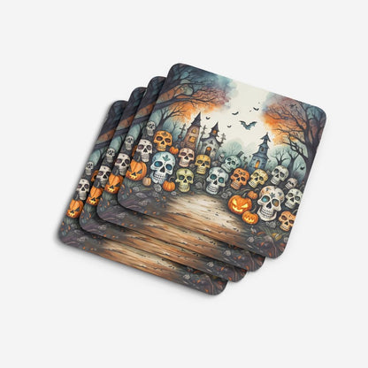 Caroline's Treasures Calaveras Sugar Skulls Spooky Halloween Foam Coaster Set of 4 Cup Coasters for Indoor and Outdoor, Coaster for Tabletop Protection, Anti Slip, Mouse pad Material