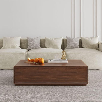 POVISON Mid Century Coffee Table with 4 Drawers,51” Rectangle Wood Coffee Table for Living Room, Fully Assembled, Walnut