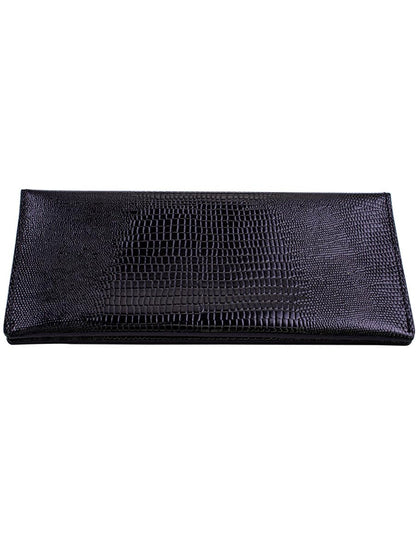 Genuine leather banknote wallet Travel black lizard (leather, durable stitching, folds in half, holds 4 cards, coin pocket, flat banknote compartment)
