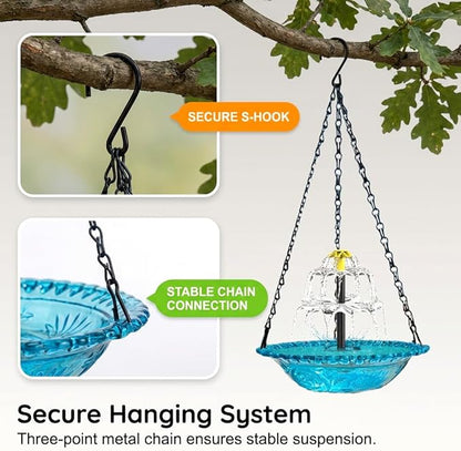 Solar Cascade Hanging Bird Bath Fountain, New Hanging Bird Bath with Flowing Water, Bird Bath Fountain Decorative Garden Yard Patio for Outdoor (Red)