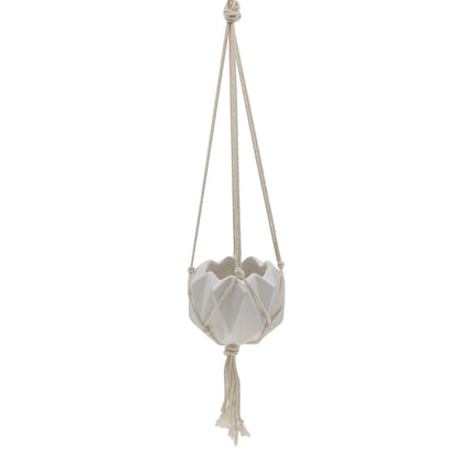 Flora Bunda Hanging Planter for Succulent 5" Ceramic Macrame Matte White