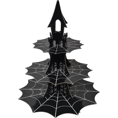 3-Tier Spider Web Cupcake Cardstock Stand - Haunted House & Ghost Theme Halloween Cool Hero skyscraper Party Serving Tray birthday party supplies