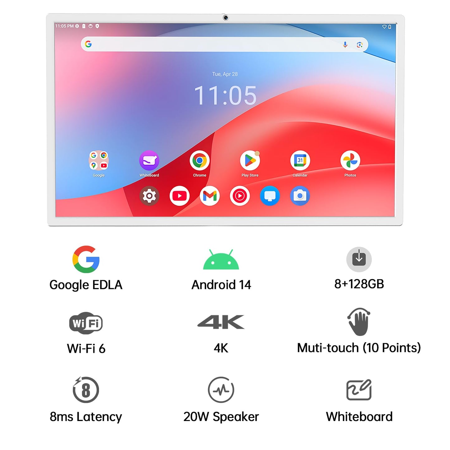 Portable Smart Board,32 Inch 4HD Portable Touch Screen with 8MP Camera, Google EDLA-Certified，Android 14，8+128GB Touchscreen Digital Display for Hybrid Classroom and Home Office（Built-in Battery）