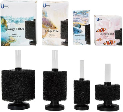 UNEAK Medium Aquarium Sponge Filter Fish Tank Silent Filteration Breeding Fry Betta Shrimp Nano Tank Accessories Air Stone 4-inch Airline Tubing up to 20 Gallon