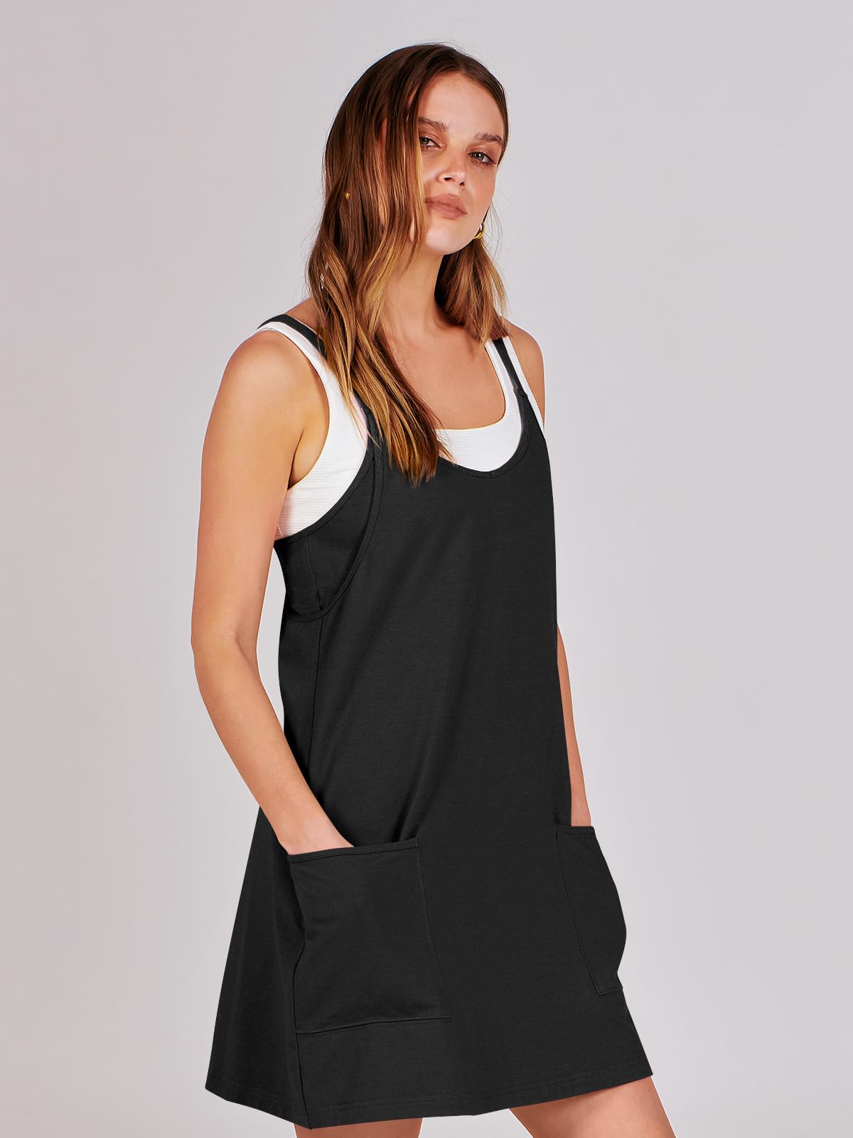 ANRABESS Women Athletic Dress Summer Tennis Workout Active Sports Mini Romper Dress Built in Shorts Travel Vacation Clothes Black Medium