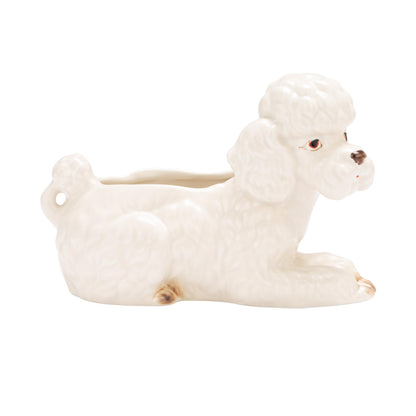 Creative Co-Op Vintage Reproduction Poodle Planter in Hand-Painted Stoneware, White, Brown, and Black Finish
