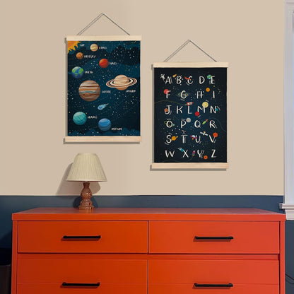BearCake Nursery Playroom Classroom Toddler Space Solar System Alphabet Learning Kids Posters Wall Decor Art,Kids Room decor,12x16 Inch Set of 2