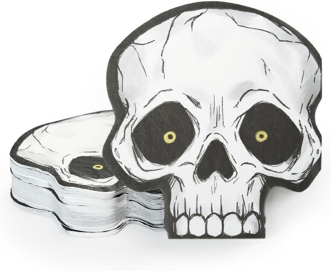 Cheerland Skull Napkins 50 Pcs Halloween Napkin Disposable Black White Skeleton Napkin Gothic Party Tableware Kids Birthday Skull Party Favors Kids Halloween Party Supplies Paper Skeleton
