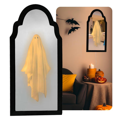 VANSUN 2026 Halloween Ghost Mirror with Wood Flame – Hologram Ghost Mirror, Spooky Halloween Decor for Indoor Spaces, Bedroom, Kitchen, and Fireplace Decoration