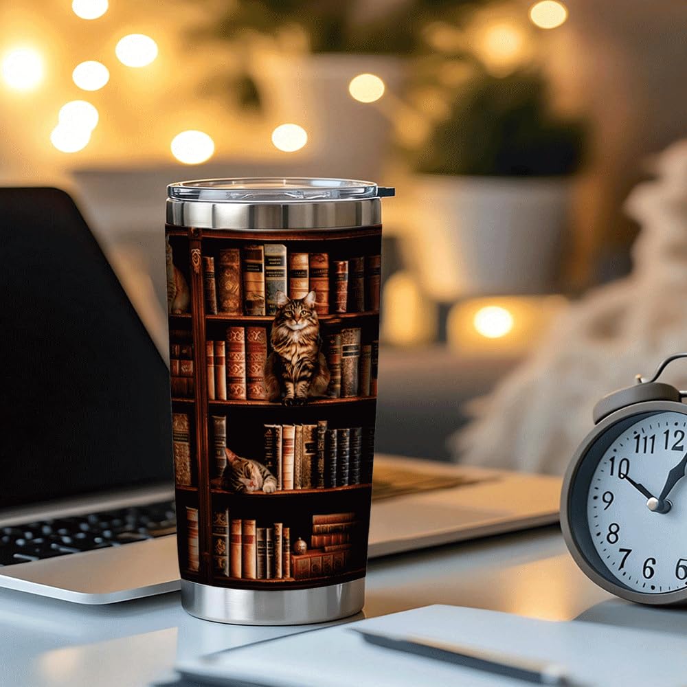 Book Tumbler Bookish Gift for Book Lovers - Cat Book Mug Book Lovers Gifts for Readers, Funny Cat Reading Club Gifts, Bookish Gifts Birthday for Bookworm Teacher Women Librarian Reader Writer