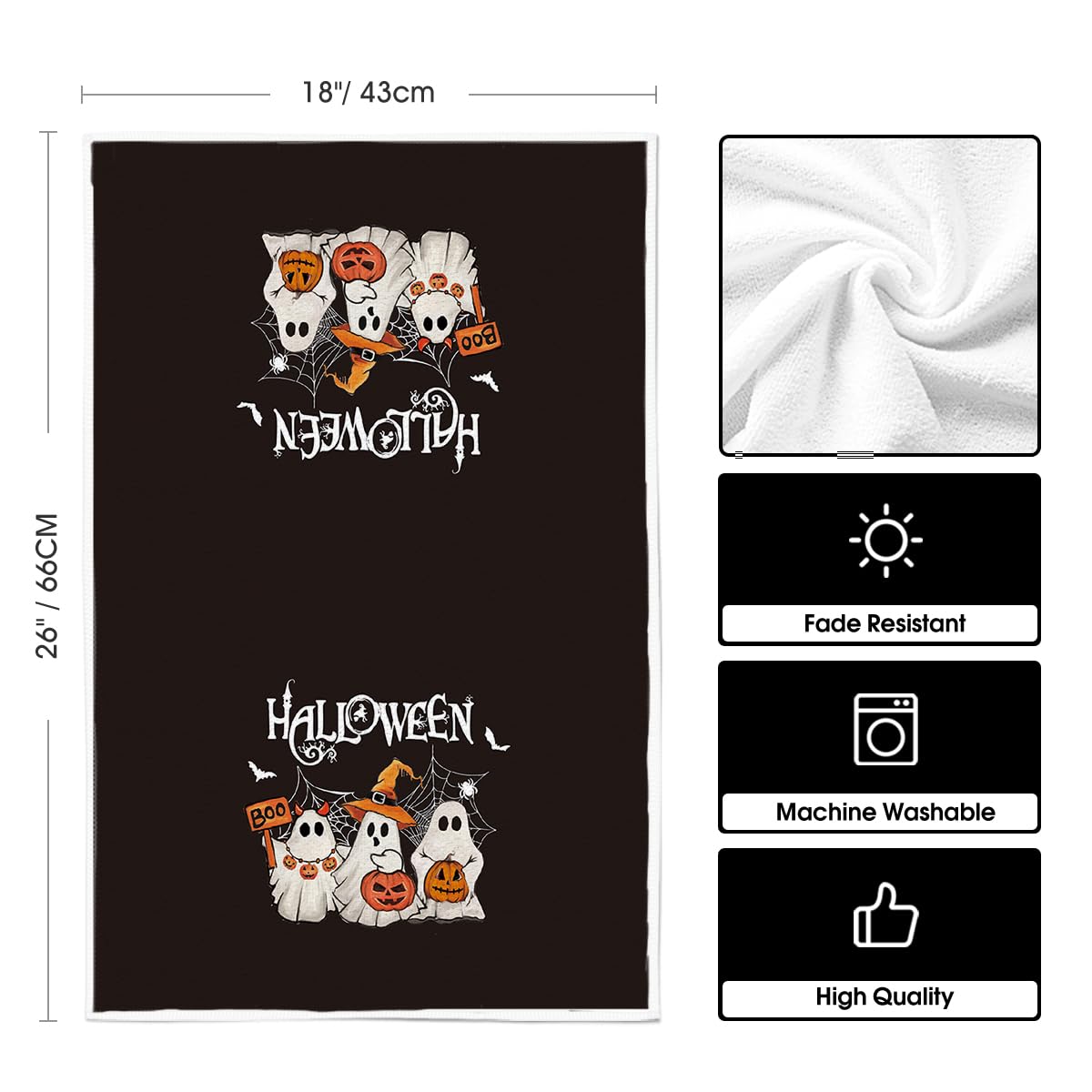 Artoid Mode Ghost Pumpkins Bats Boo Truck Spooky Halloween Kitchen Towels Dish Towels, 18x26 Inch Jack-O'-Lantern Decoration Hand Towels Set of 4