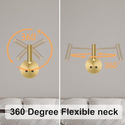 Gold Wall Mounted Reading Light 2 Pack, 3000K Flexible Headboard Reading Sconces with On Off Switch Control, Plug in/Hardwired Wall Light Fixtures with Night Light for Bedside Bedroom Bunk