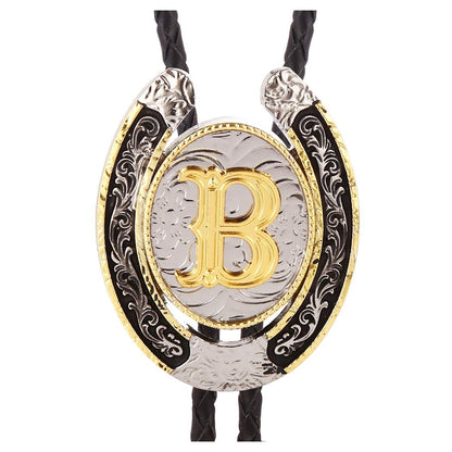 HUABOLA CALYN Bolo Tie for Men- Golden Initial Letter ABCDMJR to Z Western Cowboy Bolo Tie for Women (B)
